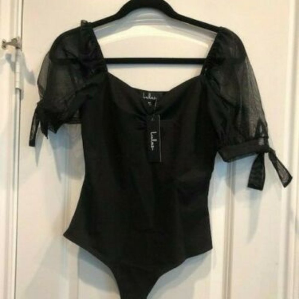 *NEW* Lulus Black Mesh Puff Sleeve Bodysuit